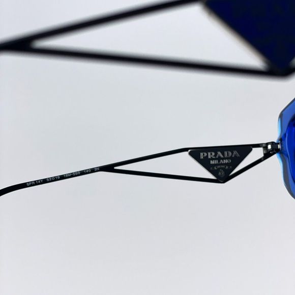 Prada PR14YS 18M5S0 Sunglasses Crystal Electric Blue Grey Rectangle Women